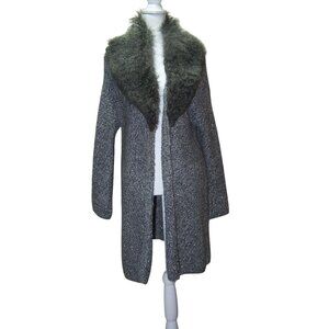 Merona Sweater Cardigan Long Faux Fur Collar Medium Gray